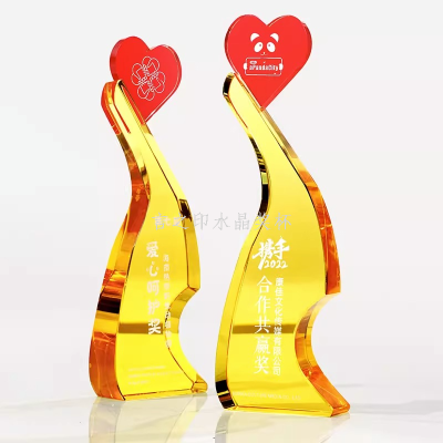 Golden Crystal Trophy Customized Medal Love Authorization Card Excellent Staff High-End Commemorative Cup Medal Customized
