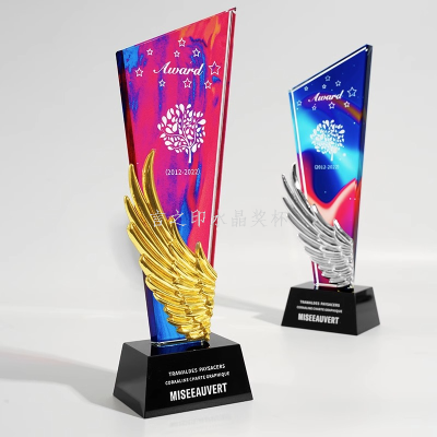 New Metal Wings High-End Color Printing Crystal Trophy Customized Creative Annual Meeting Excellent Staff Sales Champion Award