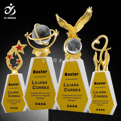 Crystal Trophy High-End Elegant Customized High-End Marble Metal Company Awards Honor Customized Lettering Medal