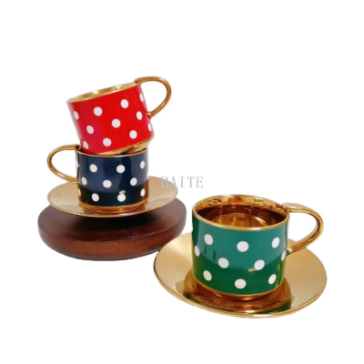 Custom Color glazed Black New Bone China Coffee Cup Arabic 12pcs golden cup set Creamic Mug Tea Set
