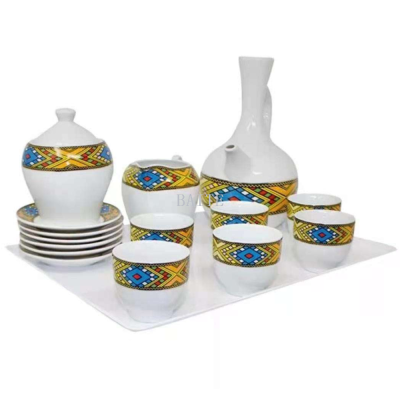 17PCS 23PCS ethiopian coffee cup set classic ceramic tea set  Ebena Rekebot Tilet Sheba Design tea pot
