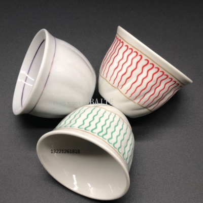 Vintage Style Coarse Pottery Hand-painted Stripes Ceramic Cup Porcelain Tea Cup Soup Cup without Handle Small Tea Cup