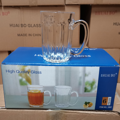 High Quality Glass Cup Household Water Cups Tea Cup with Handle Transparent Beer Mug 6 pieces Glass Cups set