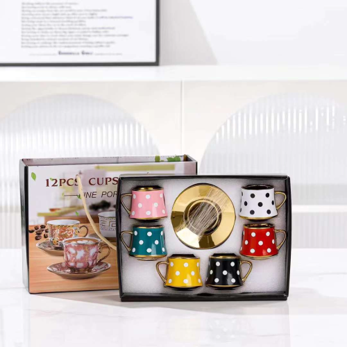 杯子高品质陶瓷杯水杯咖啡杯复古风波点陶瓷杯碟套装