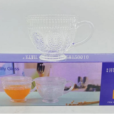 Huaibo High Quality Glass Cup Household Cup and Saucer Set Glass Tea Cup with Handle