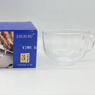 Huaibo High Quality Glass Cup Household Cup and Saucer Set Glass Tea Cup with Handle 3-piece set