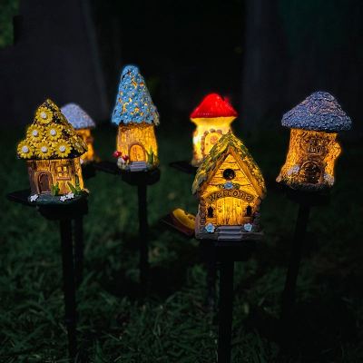 New Solar Garden Ground Plug Chinese Garden Lamp Lawn Lamp Outdoor Lamp Resin House Landscape Lamp Mushroom Lamp