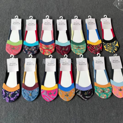 Socks Female Queen Mother invisible socks Saturn Embroidery striped boat socks patchwork color jacquard low top shallow 