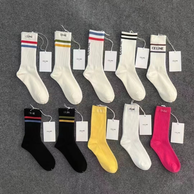 Socks Tide style men's and women's uniform solid color striped mid-tube socks jacquard thin cotton embroidery alphabet stockings
