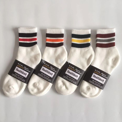 Men's socks Healthknit Retro Color Strip Full wool Hoop sports socks Solid color striped mid-top cotton mid-tube socks