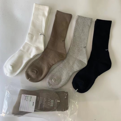 Socks men's West Mountain cut sports socks towel base solid color mid-tube socks jacquard alphabet fashion outdoor sport