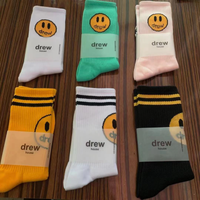 Socks female smiley face mid-tube socks Solid color striped thin sports socks tie dye gradient letter fashion all-match 