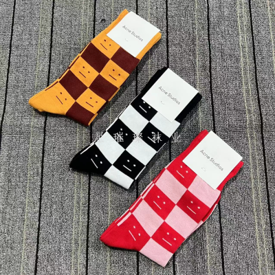 Women's Fashionable Socks Waziacne Tube Socks Chessboard Plaid Colorful Smiley Face Athletic Socks Fashion Stockings