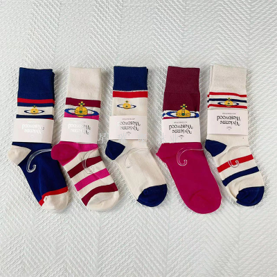 Four Seasons Socks Women's Xiempress Saturn Tube Socks Cotton Casual Socks Retro Color Matching Color Contrast Socks