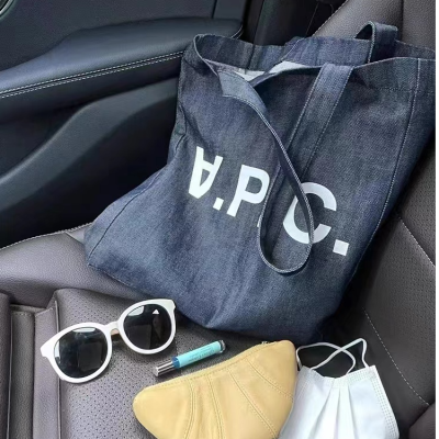 A.P.C Women's Shoulder Bag Simple Commute Blue Canvas Bag with Changing Bag Large Capacity Totes Ins Bloggers Same Style