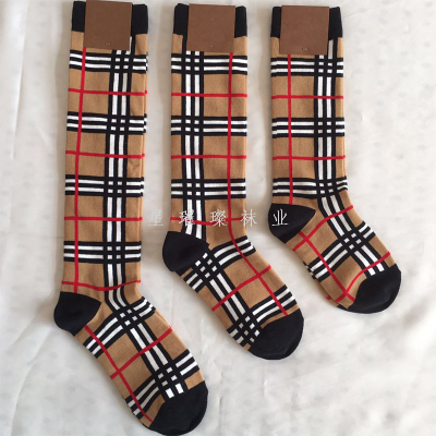 Socks women's fashion English style plaid family socks cotton socks adult children three sizes long socks wholesale