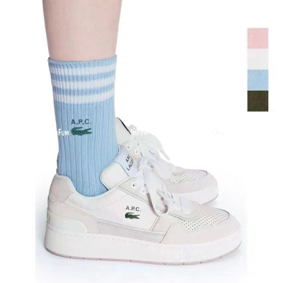 Autumn New A.P.C. Joint Tube Socks Solid Color Striped Cartoon Embroidery Sports Style with Letters Casual Stockings