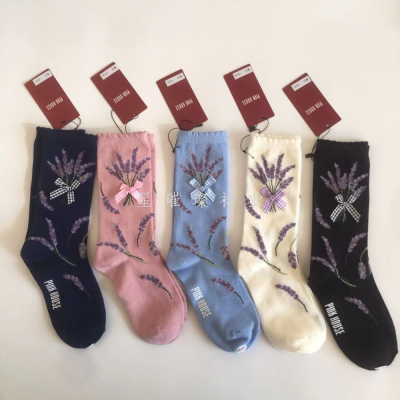 2023 New Girly Style Socks Fashion Bowknot Cotton Socks Plant Flower Tube Socks Trendy Classic Style Socks