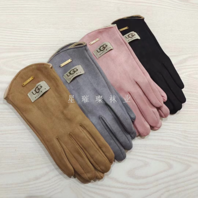 Men's and Women's Suede Gloves Finger Flip Design Warm Gloves Solid Color Coffee Color Fashion Gloves