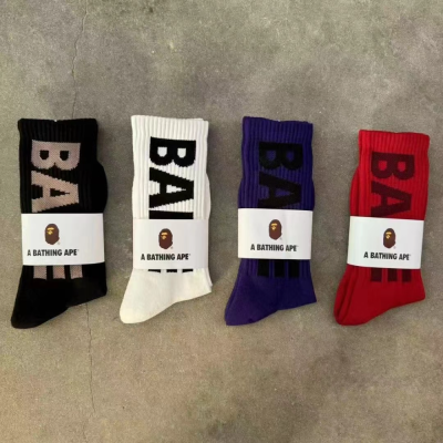 Socks Men's and Women's Tube Socks Ape Solid Color Embroidered Towel Bottom Athletic Socks Jacquard Letters Stockings