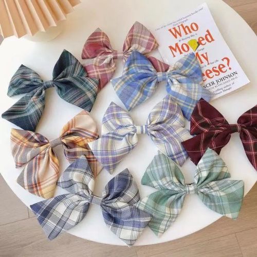 jk bow hair clips hair accessories oversized hairpin back spring clip subnet red female japanese style plaid hairware