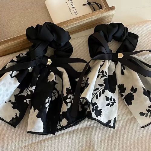 vintage printed bow ink skirt hair band hair rope advanced gentle elegant hair rope ribbon 2023