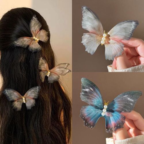 moving butterfly barrettes female 2024 new mori style side bang clip duckbill clip sub-photo prop headdress
