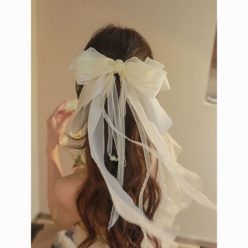 elegant oversized ribbon bowknot hair accessories high-grade super fairy barrettes female back head spring clip hairware