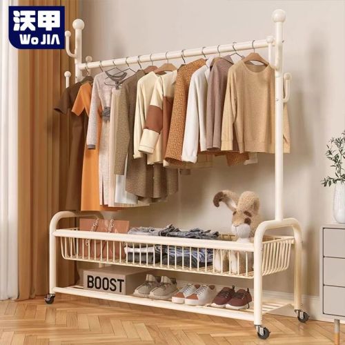 simple coat rack bedroom floor clothes rack room movable light luxury home storage basket living room cloth rack