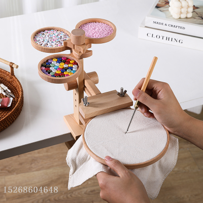 Factory Wholesale Amazon Cross-Border Cross Stitch Embroidery Frame Beech Poke Embroidery Embroidery Tool Seat Solid Wood Shelf