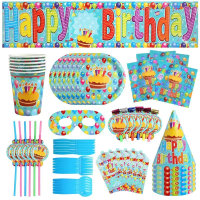 Party Suit Five-Piece Six-Piece Dinner Plate Paper Cup Straw Blowouts Birthday Hat Paper Towel Glasses Knife, Fork and Spoon