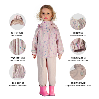 Foreign Trade Children's Split Waterproof Jacket Raincoat Suit Outdoor Fleece-Lined Cartoon Printed Raincoat Rain Pants