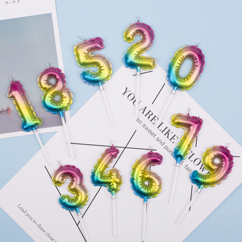 韩版ins生日派对装饰版权彩虹气球数字蜡烛蛋糕烘焙蜡烛现货批发