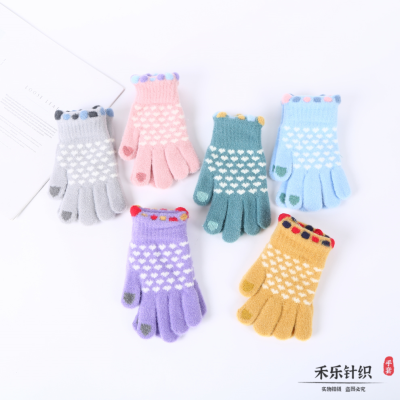 Multi-Color Optional Knitted Wool Touch Screen Warm Gloves for Boys and Girls Autumn and Winter Cold-Proof Wind Fleece-Lined Touch Screen Gloves