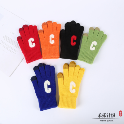 Fashionable Knitted Wool Touch Screen Gloves Colorful Autumn and Winter Cold Protection Fleece Student Gloves Factory Spot Direct Sales