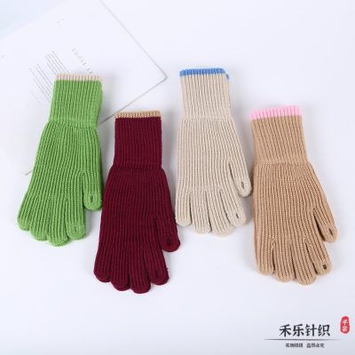 Women's Colorful Gloves Winter Knitting Wool Keep Warm Five-Finger Touch Screen Cute Korean Cycling Finger Gloves Wholesale