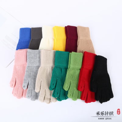 Factory Direct Sales Color Winter Knitting Wool Keep Warm Five Finger Touch Screen Gloves Korean Cycling Finger Gloves Wholesale