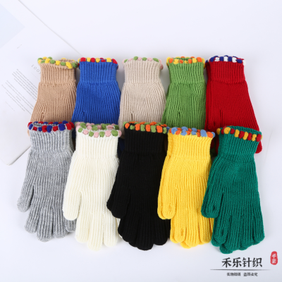 Korean Style Ins Style Colorful Open Touch Screen Knitted Knitting Wool Gloves Women's Winter Warm and Cute Simple All-Match Gloves