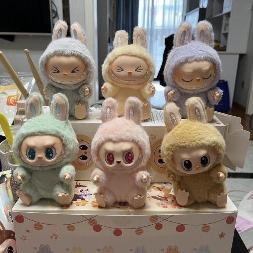 [in stock] pop mart heartbeat macaron 2 generation sitting party vinyl face plush doll toy blind box