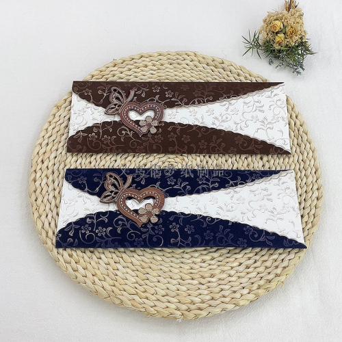 工厂直销植绒优雅激光镂空设计长款结婚请柬贺卡邀请函请帖批发