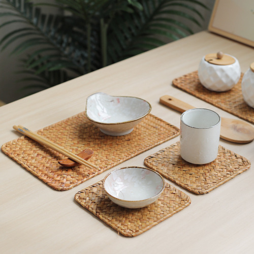 海草编织餐垫隔热垫复古中式家用防滑茶杯垫简约茶席草编餐桌垫