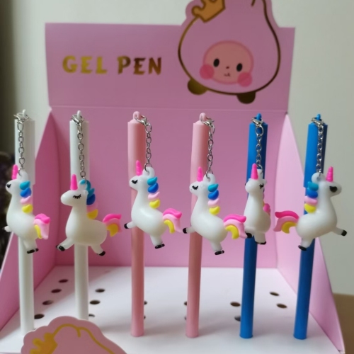 韩国可爱卡通少女心独角兽公仔手办吊坠中性笔情侣挂件笔写字笔