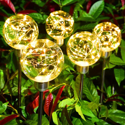 Solar Outdoor Copper Wire Ball Ground Plug Lamp Garden Courtyard Decoration Landscape Ground Plugged Light Luminous Ball Ambience Light