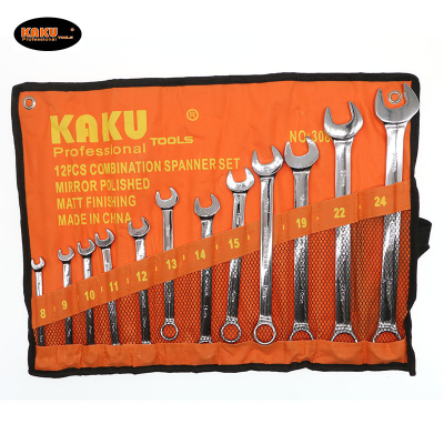 Kaku Chrome Vanadium Steel Torque Wrench Electroplating Wrench Household Maintenance Tools Offset Spanner Dual-Purpose Wrench 12-Piece Set