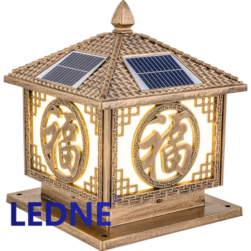 led solar pillar lamp fu character outdoor waterproof fence lamp door pillar lamp garden landscape lighting lamp