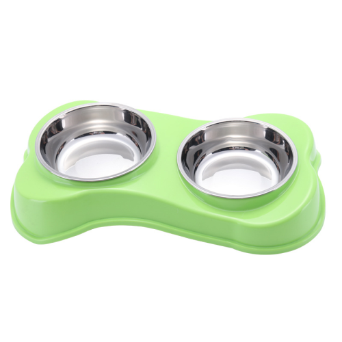 pet supplies new pet bowl bone stainless steel dual-purpose double bowl dog basin water dog bowl