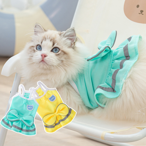 Spring and Summer Cat Sports Style Suspender Skirt Cool Bow Dress Kittens Thin Breathable Pet Clothes