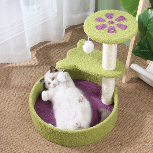 Two-Color Three-Layer Cat Climbing Rack Avocado Green light Blue Petal Cat Nest Cat Jumping Platform Cat Grinding Claw Sisal Double Ball Toy
