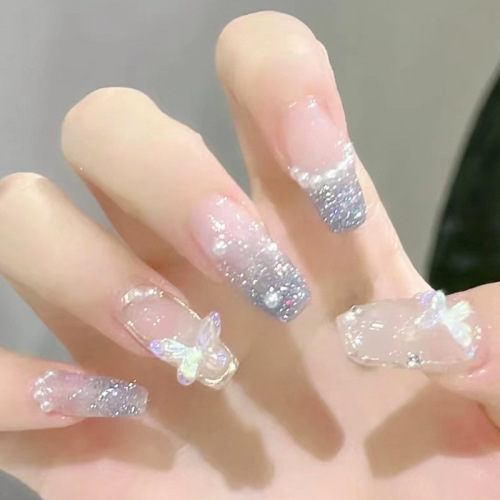 diamond bow gray advanced pearl chain french style advanced sense removable wear nail manicure fake nails