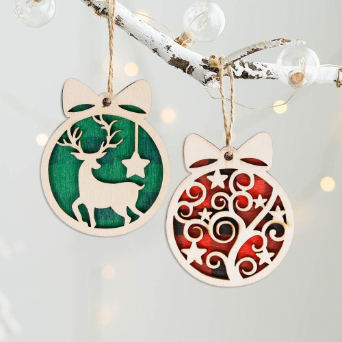 2024 new christmas wooden small pendant round christmas decorations interior decoration elk christmas tree pendant
